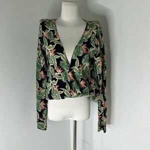 For Love And Lemons Palm Print Tropical Cross Over Blouse